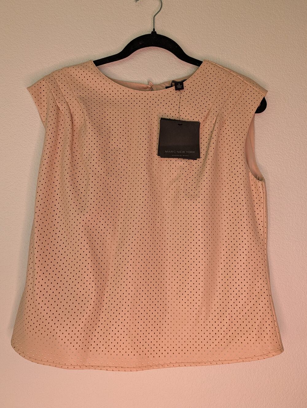 Marc New York Andrew Marc NWT Blush Perforated Faux Leather Shell Top S Edgy